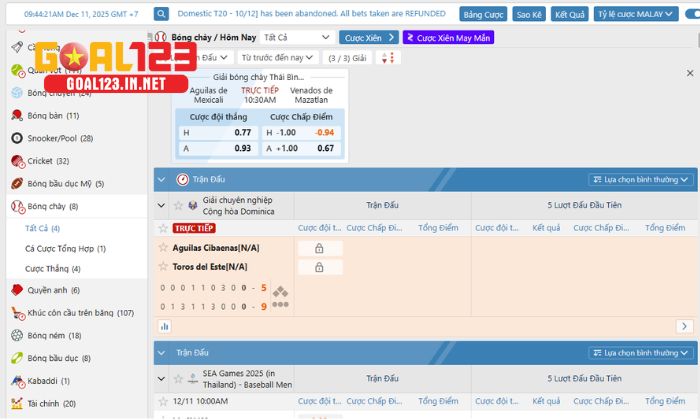 cá cược bóng chày Bảng tỷ lệ kèo cá cược bóng chày mới nhất tại Goal123