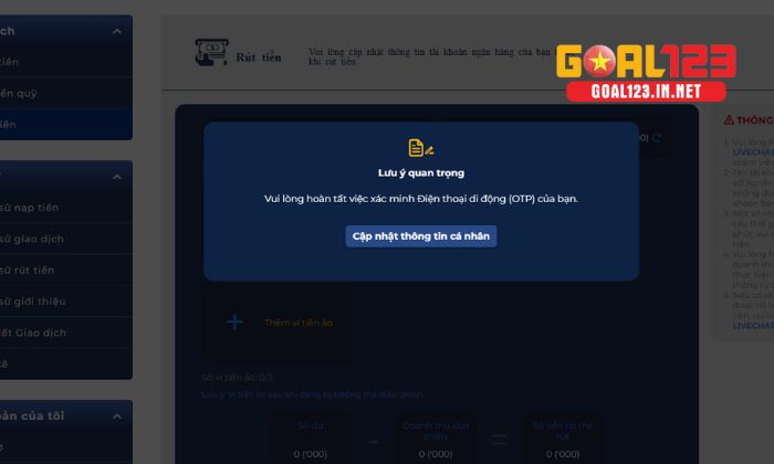rút tiền Goal123 Xác minh tài khoản trước khi rút tiền